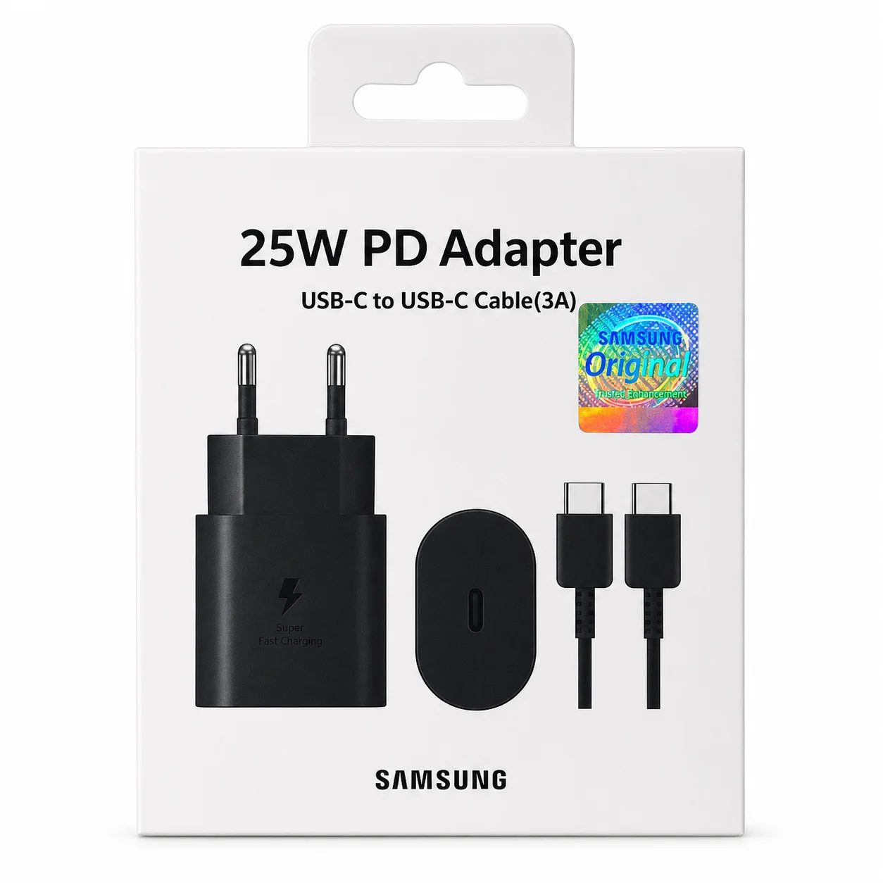 شاحن سامسونج السريع 25 واط PD – محول USB-C مع كابل Type-C (3 أمبير)