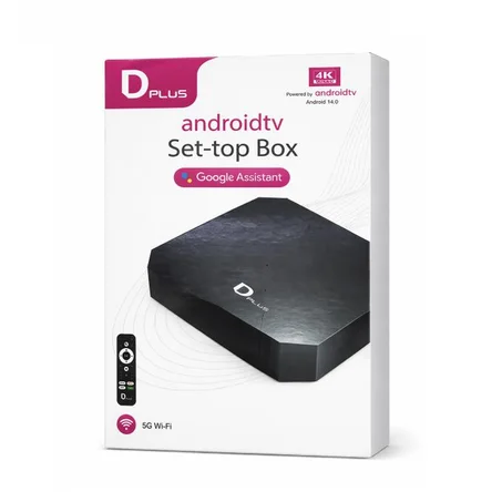 جهاز Dplus D96 Android TV Box – دقة 4K Ultra HD ومساعد Google وواي فاي 5G  (ROM)  مع اشتراك مجاني لمدة عام