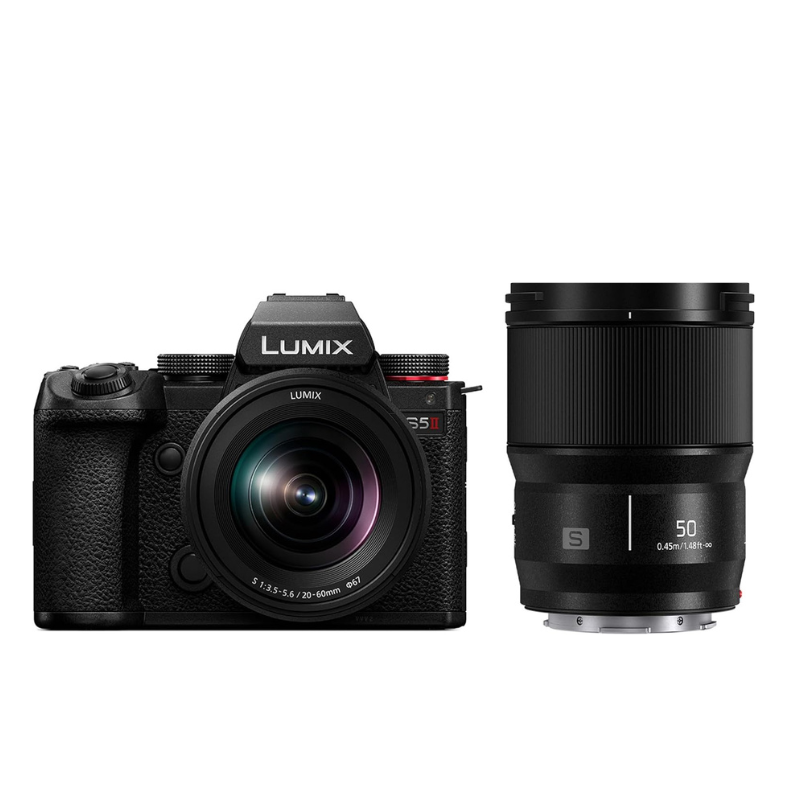 Panasonic LUMIX S5II Mirrorless Camera, 24.2MP Full Frame with Phase Hybrid AF, Active I.S. Technology, Unlimited Recording with 20-60mm F3.5-5.6 and 50mm F1.8 L Mount Lenses - DC-S5M2WK