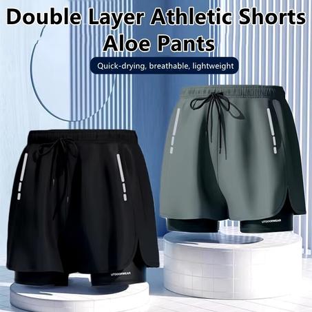 شورت رياضي رجالي  مكون من طبقتين  أنيق وسريع الجفاف ومريح