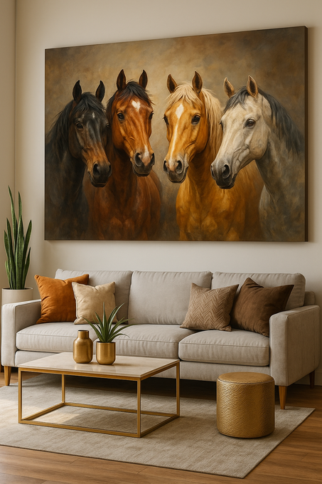 لوحة فنية فاخرة: خيول في سباق مدهش
