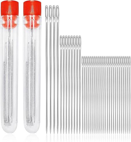 Juego de 36 agujas de coser PSC, 3 tamaños surtidos con agujas de cuero y bordado, puntas afiladas de acero inoxidable para coser a mano, acolchado y proyectos de manualidades, incluye 2 bote