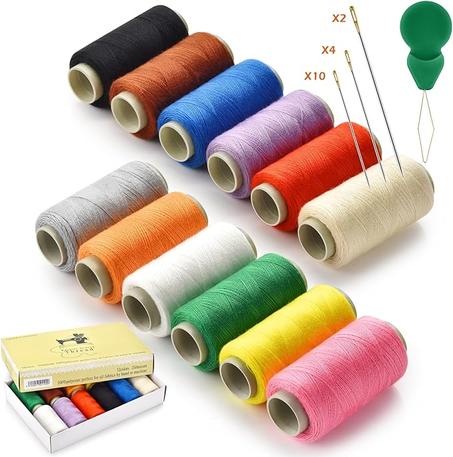 Kit de hilo de coser de 12 colores, agujas y hilos de poliéster, kit pequeño, con enhebrador de agujas para mano y máquina, bricolaje y hogar