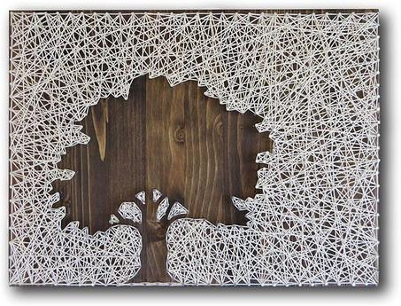String of the Art Kit de arte de cuerda de árbol de roble, hecho en Estados Unidos, kit de manualidades para adultos, madera de pino teñida (16 x 12 pulgadas), hilo de bordar, para principian