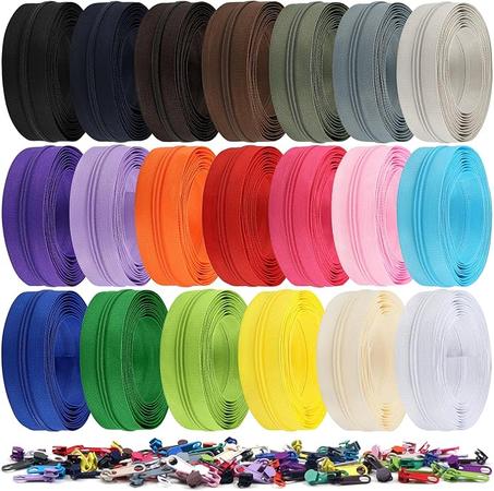 DOITEM 62 yardas, 20 cremalleras de costura #3, cremalleras de bobina de nailon, cremalleras surtidas para coser con 80 deslizadores de cremallera para manualidades, suministros de costura a 