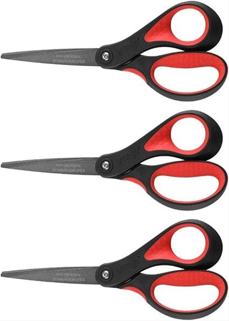 LIVINGO Tijeras de alta calidad de 8 pulgadas para oficina, tijeras multiusos antiadherentes de titanio para manualidades, cuchillas afiladas de acero inoxidable, agarre cómodo, paquete de 3