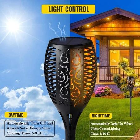 مصباح LED بالطاقة الشمسية على شكل لهب وامض، مقاوم للماء، إضاءة خارجية مزخرفة، مثالي للحديقة أو الحديقة، 96 مصباح LED