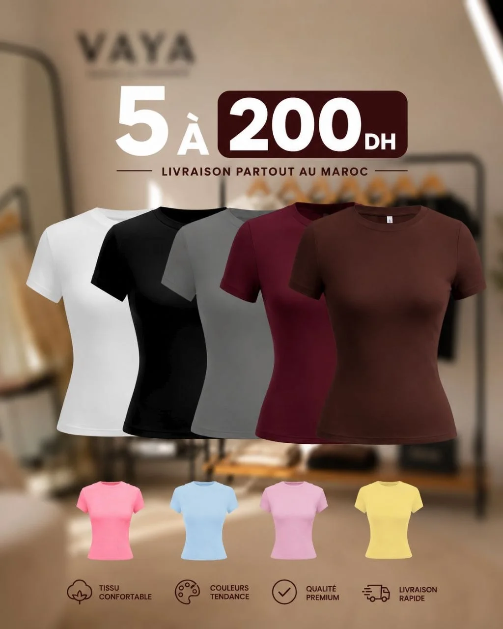 Pack 5 T-Shirts Demi Manches – Style Tendance & Confort Absolu