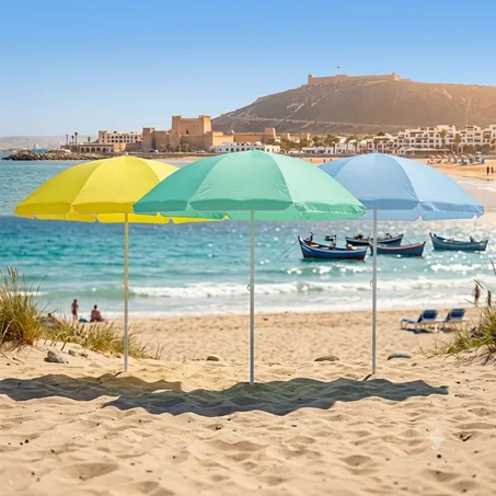 Parasol de Plage Premium – Haute Protection & Couleurs Estivales