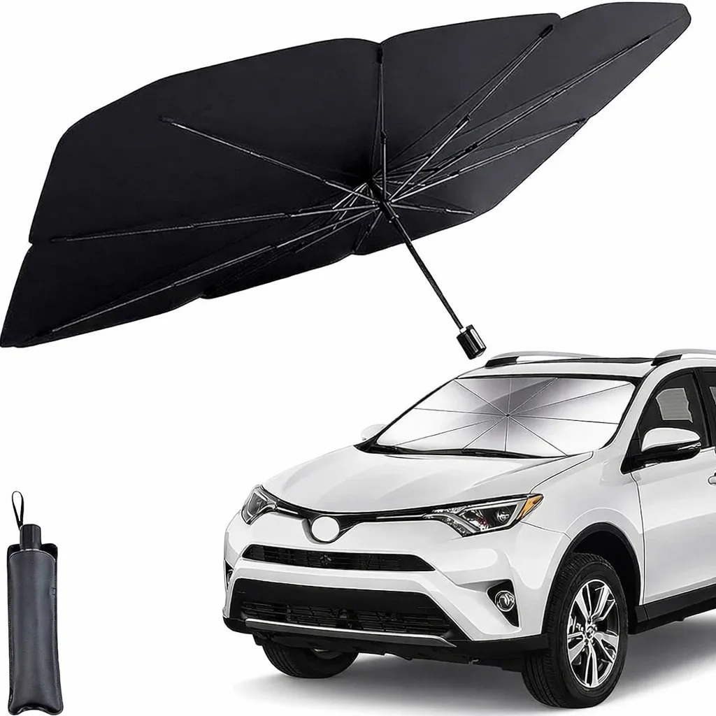 Pare-Soleil Voiture Parapluie Pliable - Protection Anti-UV et Isolation Thermique pour Pare-Brise avec Pochette de Rangement (مظلة واقية من الشمس للسيارة قابلة للطي - حماية من الأشعة فوق البن