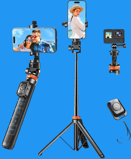 عصا صور السيلفي ثلاثية القوائم مطورة وقابلة للتمديد ومناسبة للسفر مع حامل جوال ثابت متوافق ايفون واندرويد والكاميرا