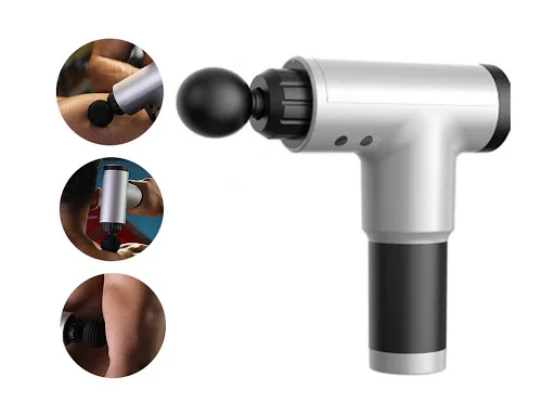 Muscle Massage Gun   مسدس تدليك العضلات هو آلة تدليك الإيقاع التي تستخدم اهتزازات عالية الكثافة للتغلغل بعمق في الأنسجة العضلية. تم تصميمه لتخفيف آلام العضلات والتوتر بعد التمرين، من أجل التع