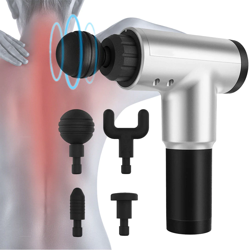 Muscle Massage Gun   مسدس تدليك العضلات هو آلة تدليك الإيقاع التي تستخدم اهتزازات عالية الكثافة للتغلغل بعمق في الأنسجة العضلية. تم تصميمه لتخفيف آلام العضلات والتوتر بعد التمرين، من أجل التع