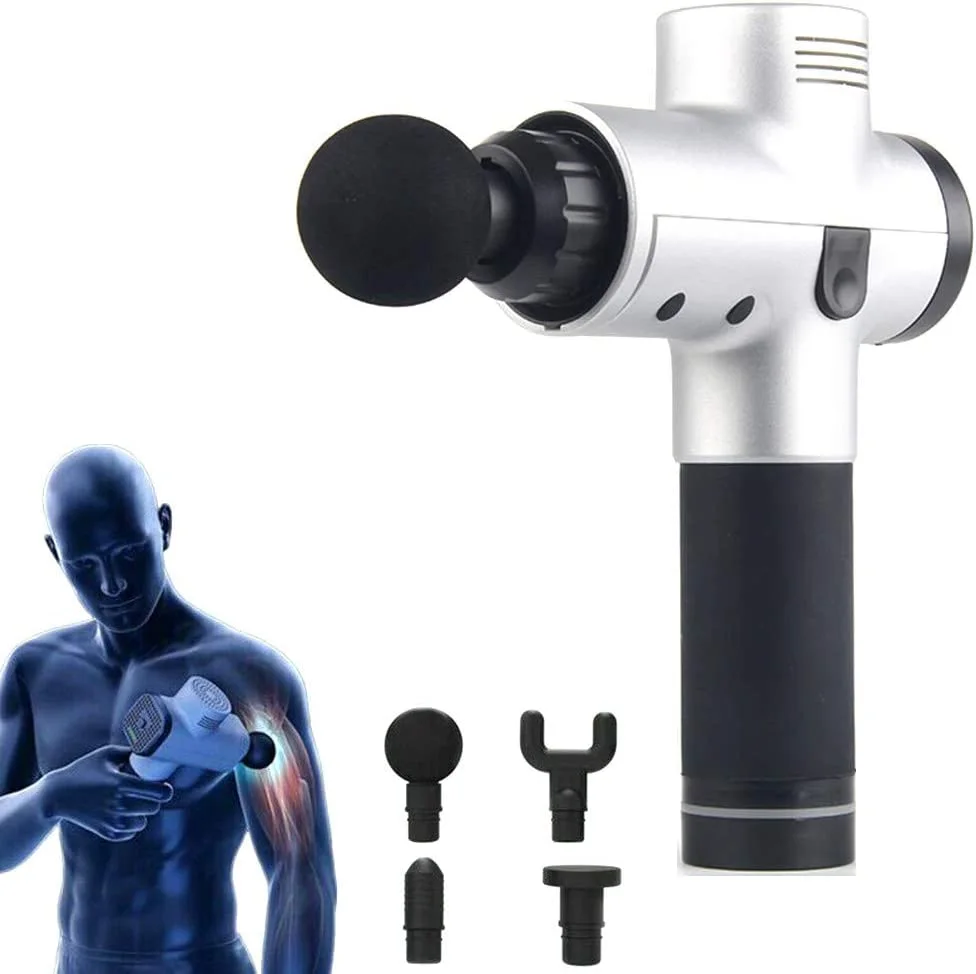 Muscle Massage Gun   مسدس تدليك العضلات هو آلة تدليك الإيقاع التي تستخدم اهتزازات عالية الكثافة للتغلغل بعمق في الأنسجة العضلية. تم تصميمه لتخفيف آلام العضلات والتوتر بعد التمرين، من أجل التع