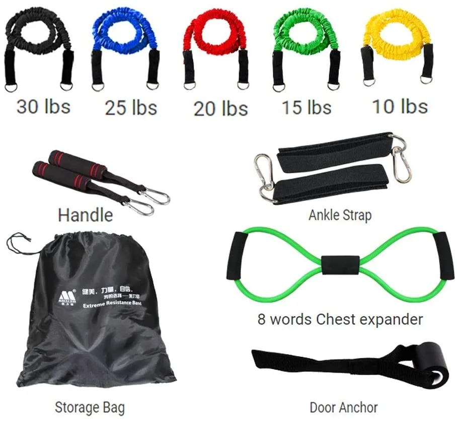 Cuerda elástica para entrenamiento de ejercicios, de goma, para fitness, yoga, ejercicio, fuerza, entrenamiento, cuerda elástica, equipo de tracción para el hogar, 12 juegos de tela antifract