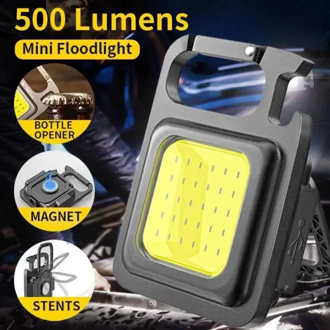 ضوء عمل LED من الألومنيوم القابل لإعادة الشحن من كودياك كومبانيون 500 لومن | 3 أنماط سطوع أبيض | 6 أوضاع مسند/مقبض | تقييم CRI >94 | حلقة تثبيت زنبركية | فتاحة زجاجات | مقاومة للما