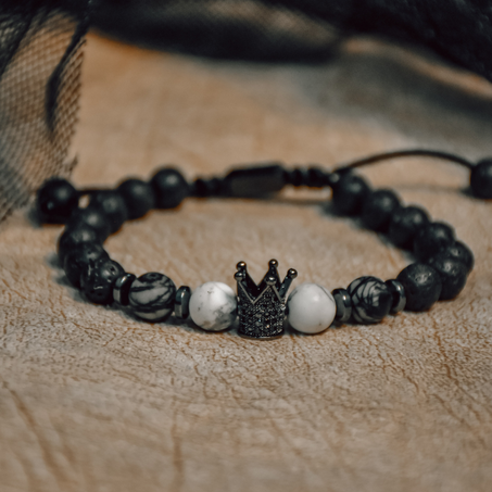 Men's Beaded Bracelet with Lava Stone, Howlite and Agate