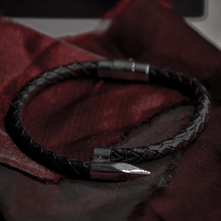 Men's Black Leather Bracelet with Silver Clasp Lock