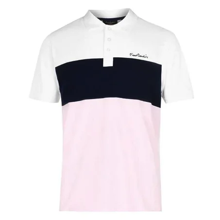 Polo Pierre Cardin 3 Bandes 100% Cotton  (Blanc/Noir/Rose)