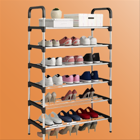 رفوف احذية، رفوف احذية من 6 طبقات عمودية لتنظيم وتخزين الاحذية لتحافظ على نظام الغرفة وتوفر المساحة (لون اسود، 6 طبقات)، أكريلونيتريل بوتادين ستايرين، مدهون