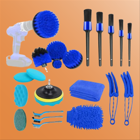 مجموعة ادوات تنظيف مع مجموعة فرش دقيقة لتنظيف السيارة مكونة من فرش مثقاب وفرش دوارة وفرش اطارات ووسادات ازالة الشمع وقفاز غسيل ومناشف من 20 قطعة (22)