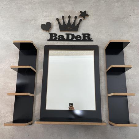 Table Makeup Holywood avec Miroir Rectangle et 2 étagères + 2 CADEAUX en noir