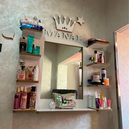 Table Makeup Holywood avec Miroir Rectangle et 2 étagères + 2 CADEAUX <3