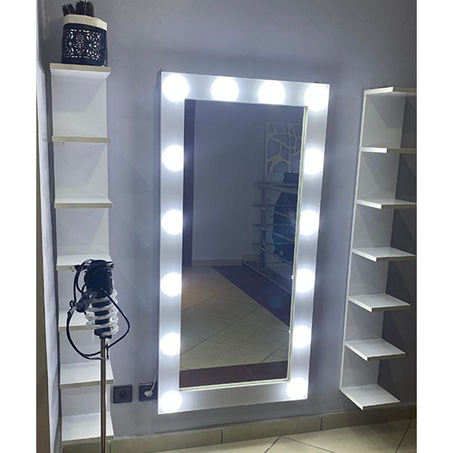 GRANDE Makeup Holywood avec Miroir Rectangle et 14 étagères et 14 lampes + 2 CADEAUX
