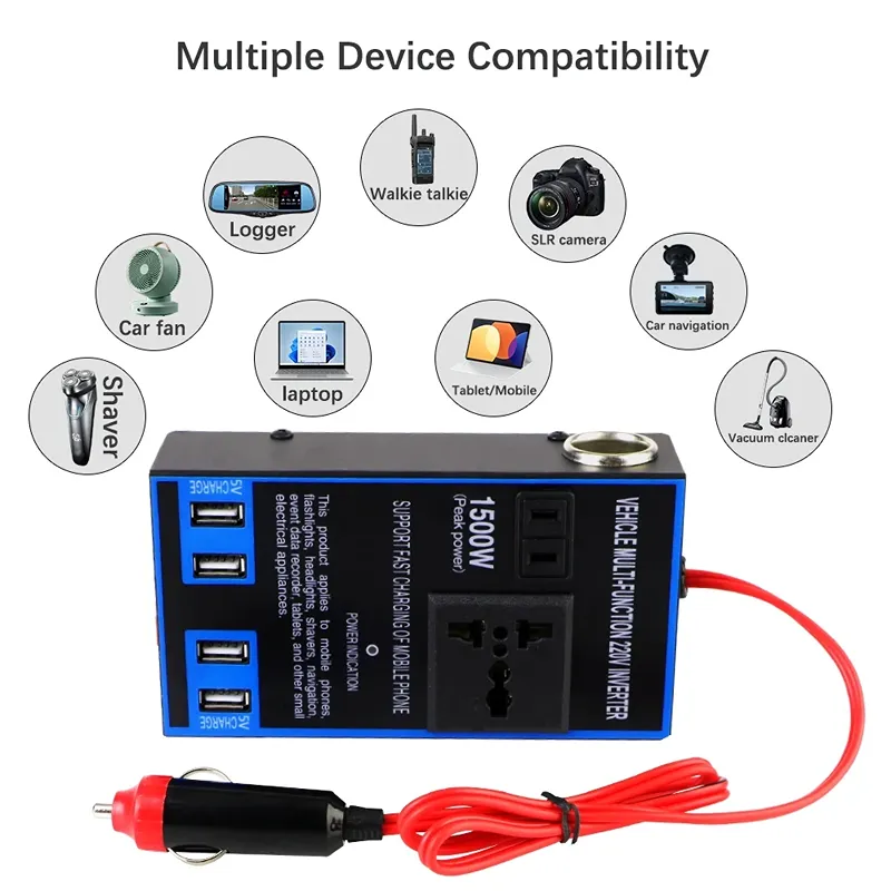 🔌 محول طاقة 1500 واط للسيارة – شحن جميع أجهزتك في أي مكان 🚗⚡