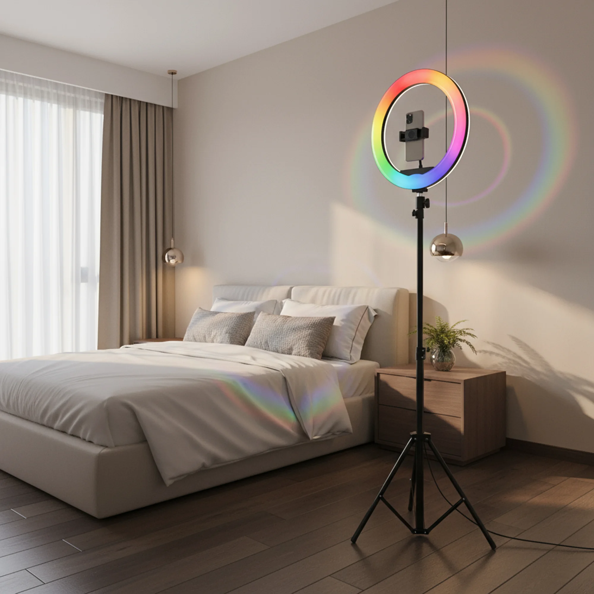 إضاءة التصوير الدائرية+ حامل معدني عالي الجودة ضمان عامين