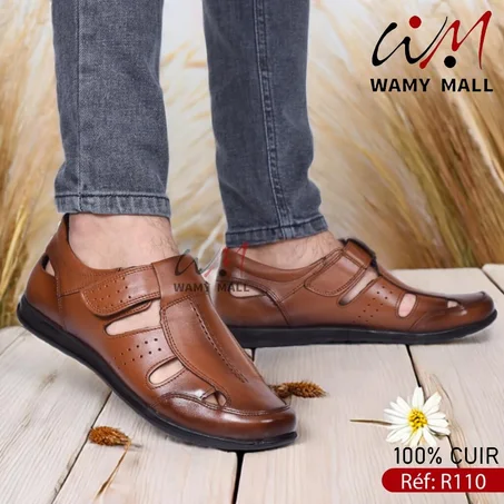 صندال "عسلي" 100% من الجلد الأصلي خفيف & مرتاح