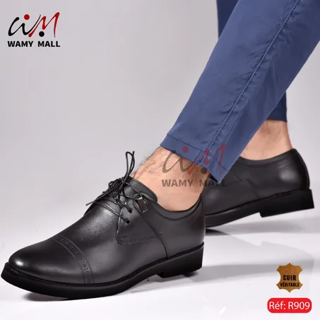 حذاء كلاسيك أنيق أسود 100% من الجلد الأصلي عالي الجودة خفيف مرتاح