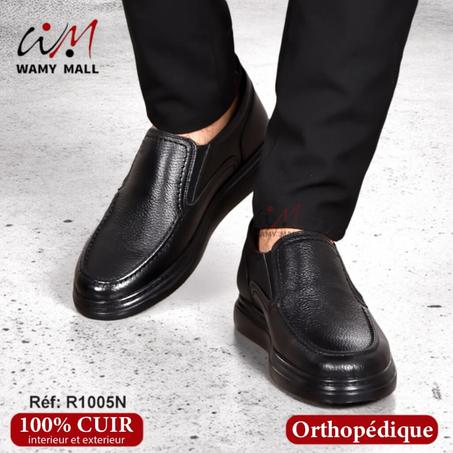 حذاء صِـحِّـي أكحل بالأَسْتِـيـكْ خْفِيفْ 100% من الجلد الأصلي