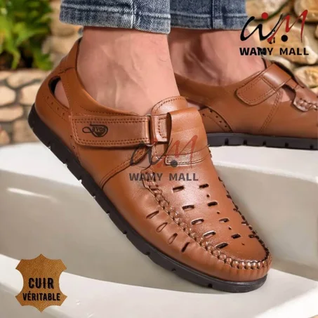 صندال "عسلي" 100% من الجلد الأصلي خفيف & مرتاح