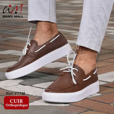 حذاء "بـنـي" صحي من الجـلـد الأصلي خفيف & مرتاح