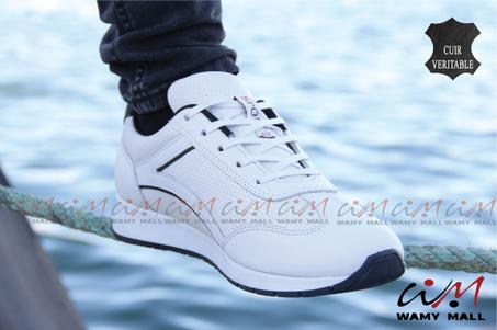 سبـادري أبيض جـلـد أصلي أنيـق مريـح بتصميم عصري