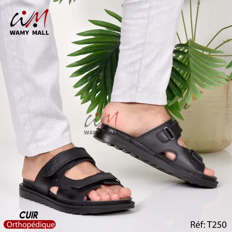 شـلاكـة كـحـلـة صحية من الجـلـد الأصلي خفيفة & مـخـيطـة & مرتاحة