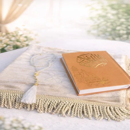 Coffret de prière islamique élégant – Tapis de prière, Coran et Tasbih