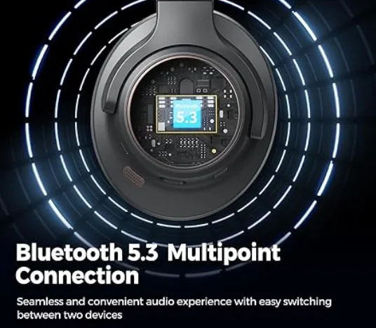 سماعات رأس بلوتوث متعددة النقاط بخاصية إلغاء الضوضاء فوق الأذن تقليل للمكالمات الهجينة قابلة للطي ببطارية 123 ساعة ومكبر داخلي 40 ملم ومدخل AUX من ساوند بيتس أسود5.3