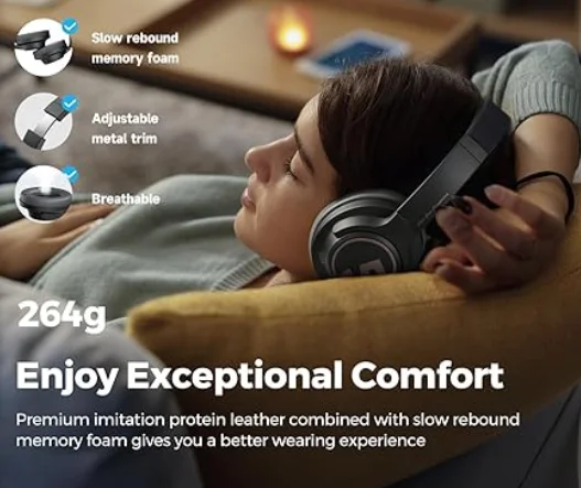 سماعات رأس بلوتوث متعددة النقاط بخاصية إلغاء الضوضاء فوق الأذن تقليل للمكالمات الهجينة قابلة للطي ببطارية 123 ساعة ومكبر داخلي 40 ملم ومدخل AUX من ساوند بيتس أسود5.3