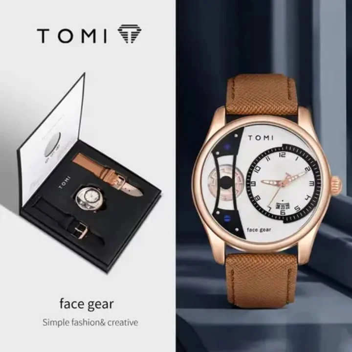 Montre Luxe TOMI "Face Gear" – Mécanisme Apparent + 2 Bracelets Offerts