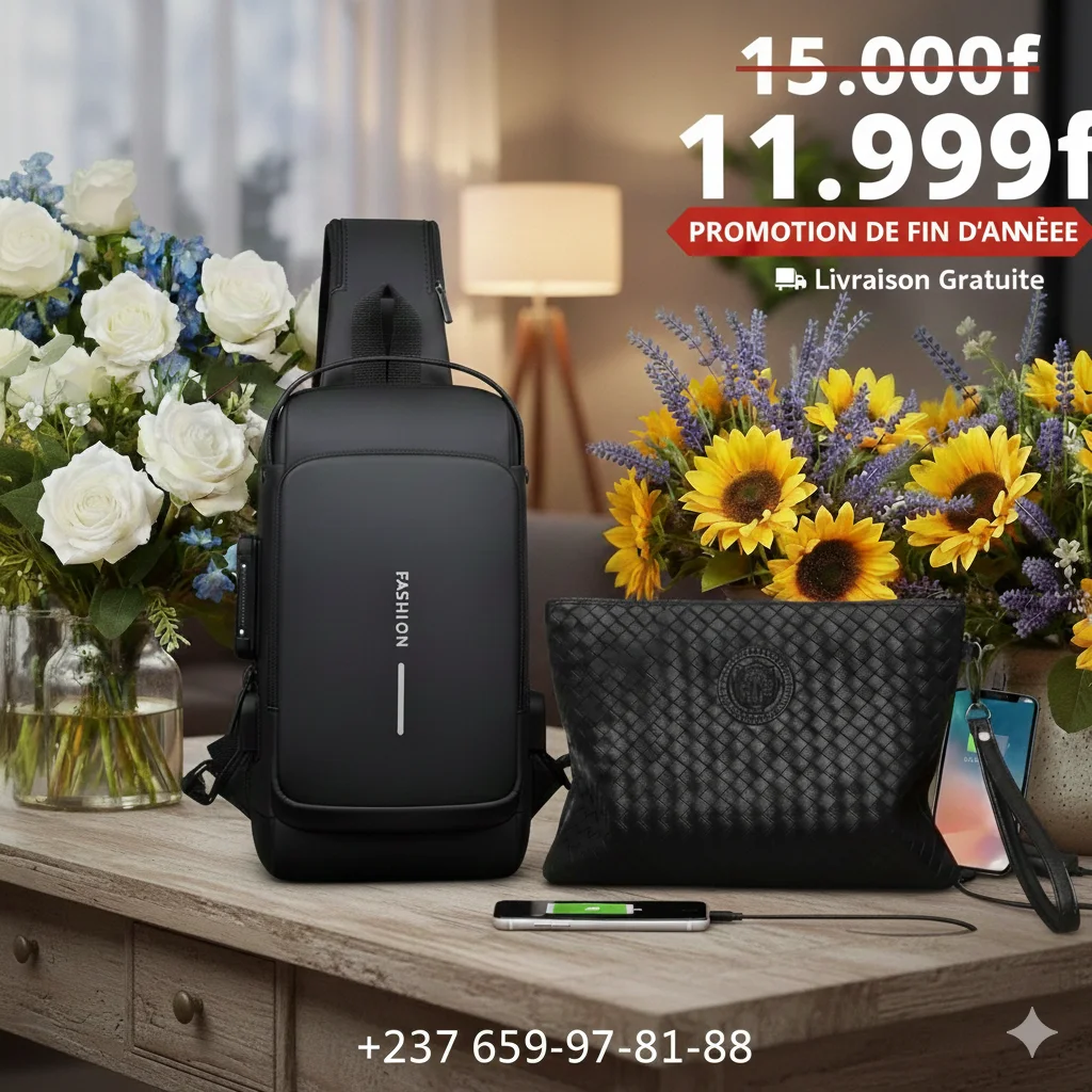 Pack Duo Premium : Sacoche de Poitrine avec Port USB + Pochette Homme