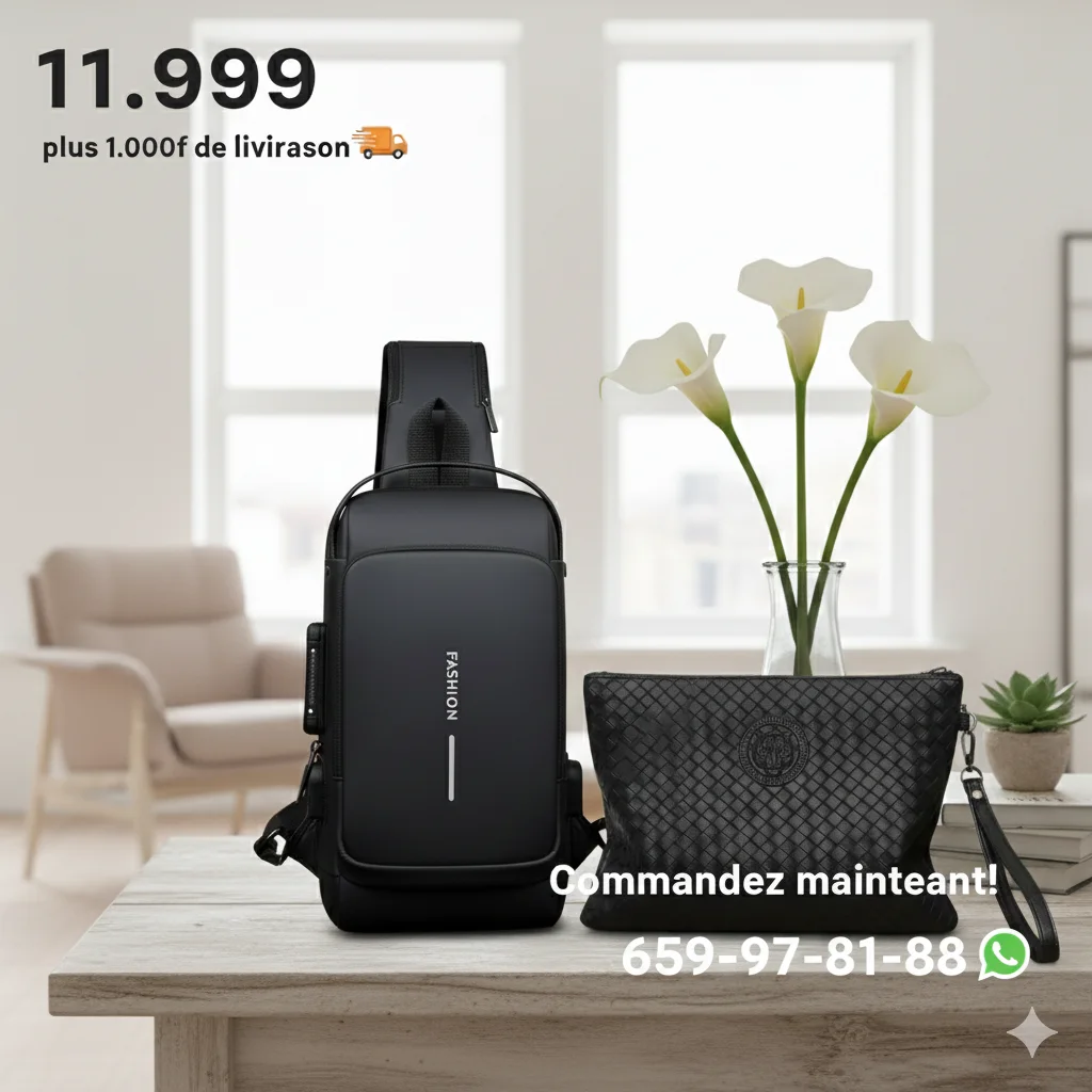 Pack Duo Premium : Sacoche de Poitrine avec Port USB + Pochette Homme
