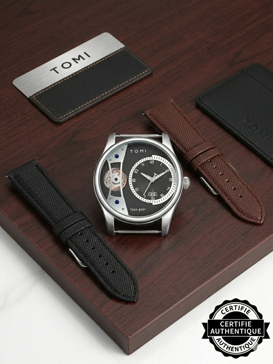 Montre Luxe TOMI "Face Gear" – Mécanisme Apparent + 2 Bracelets Offerts