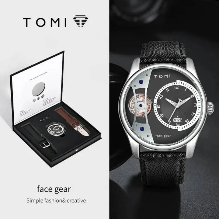 Montre Luxe TOMI "Face Gear" – Mécanisme Apparent + 2 Bracelets Offerts