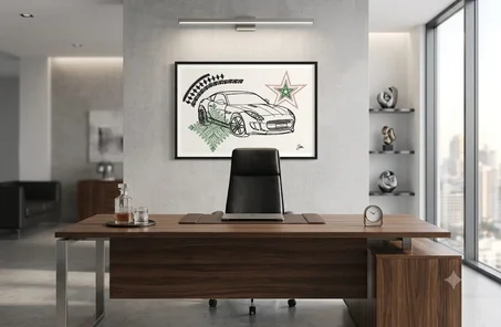 Tableau Encadré Jaguar F-Type & Broderie Marocaine