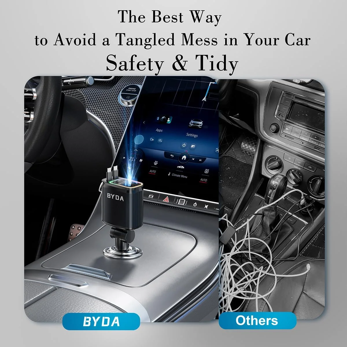 Cargador de carro retráctil 4 en 1 con luz estrellada, cargador rápido USB-C 69W, para iPhone(Envio Gratis)