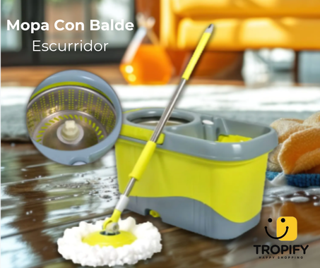 Mopa con balde para escurrir.