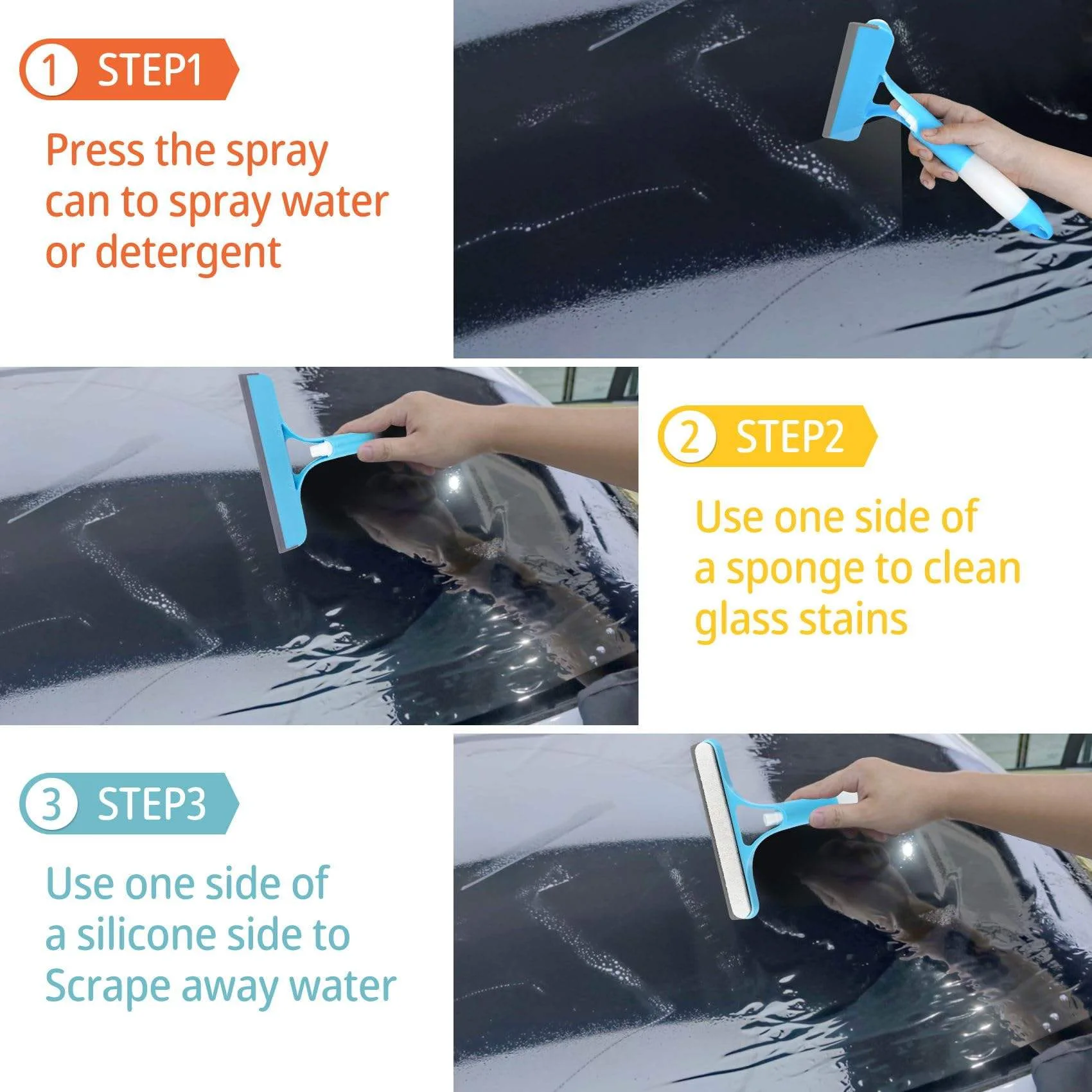 Limpiador de Vidrios 3 en 1 con Spray – Escobilla Multifuncional para Ventanas y Espejos con Microfibra