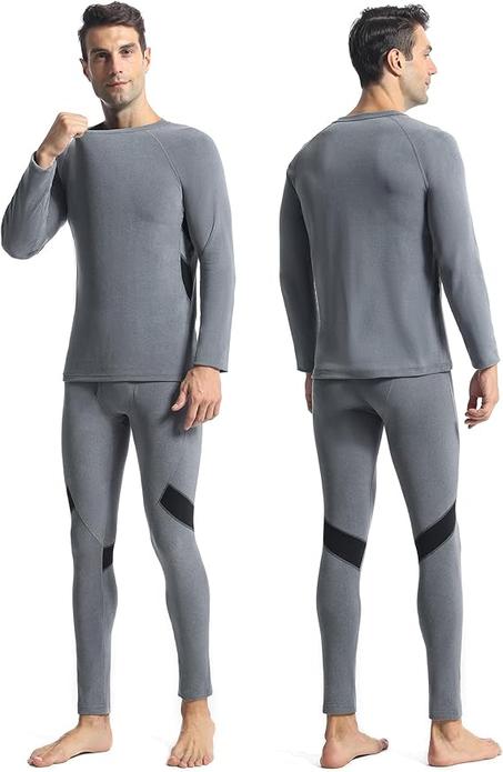 Tenue 2 pièces pour homme - Couche de base en velours - Compression sportive - Manches longues - T-shirt et pantalon d'entraînement de sport